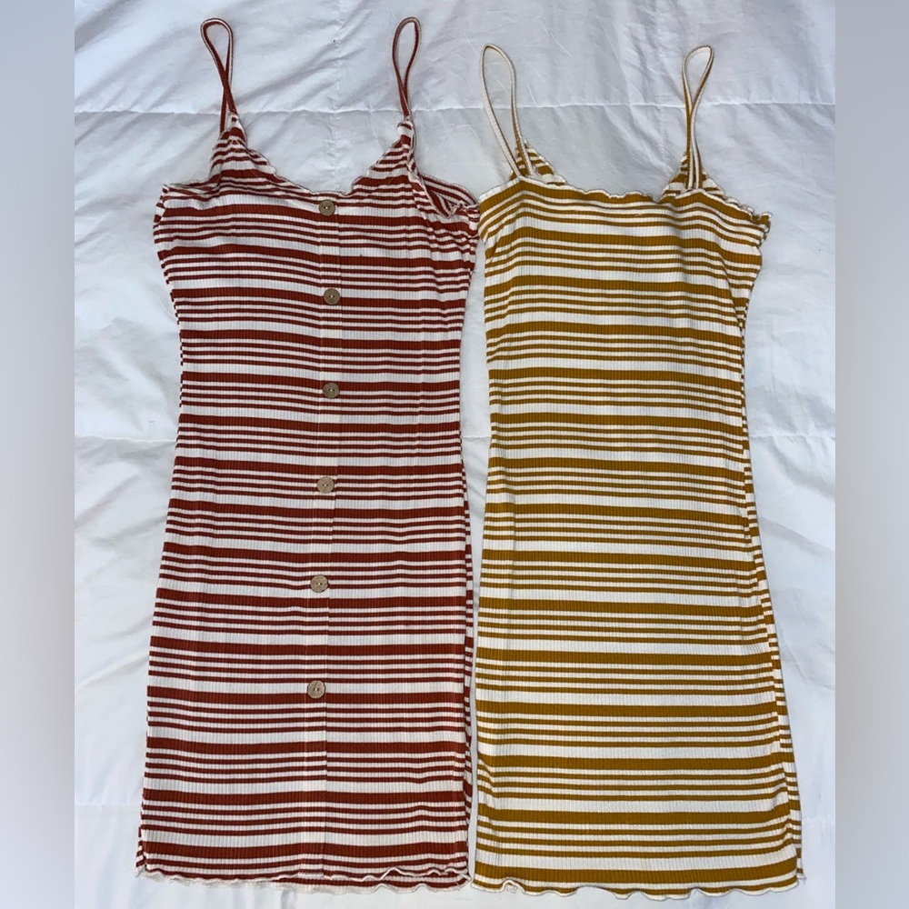 Two Love Tree Striped Ribbed Bodycon Dress Small Blogger Festival Thin Strap